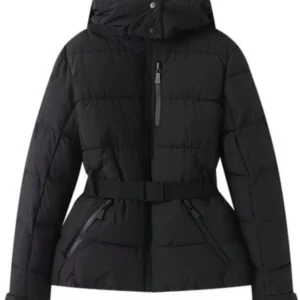 Women's Winter Hooded High Waist Padded Sport Parkas Coats with Belt Female Elegant Thick Warm Pockets Windproof Skiing Jackets