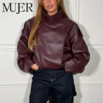 MUJER Faux Leather Jackets for Women Oversize Women’s Bomber Jacket Fashion Winter Womens Coats Outerwears Demi-season Jackets
