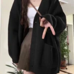 Loose Cardigan Women Long Sleeve V-neck Knitted Black Slouchy All-match Female Autumn Winter Coats Korean Style Chic Baggy Tops