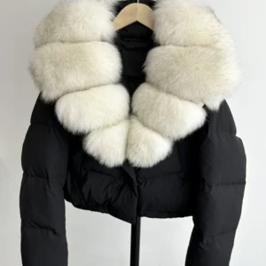 Lagabogy Big Real Fox Fur Collar New Winter Women Puffer Jacket 90% White Duck Down Coat Female Single Breasted Warm Parkas