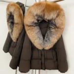 Real Fur Collar Duck Down Coat New Winter Warm Natural Raccoon Fur Down Jacket Female Hooded Fox Fur Coat Women Puffer Jacket