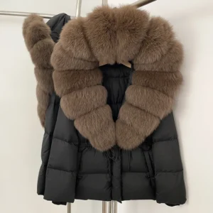 Real Fur Collar Duck Down Coat New Winter Warm Natural Raccoon Fur Down Jacket Female Hooded Fox Fur Coat Women Puffer Jacket
