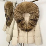Real Fur Collar Duck Down Coat New Winter Warm Natural Raccoon Fur Down Jacket Female Hooded Fox Fur Coat Women Puffer Jacket