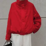 Outdoor Anorak Jacket Windbreaker with Drawstring Hood Stand Collar Loose Fit Water Resistant Parka Coat