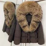 Real Fur Collar Duck Down Coat New Winter Warm Natural Raccoon Fur Down Jacket Female Hooded Fox Fur Coat Women Puffer Jacket