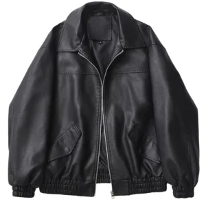 2026 Fashion Streetwear Women Retro Loose Black PU Faux Leather Jacket Spring Autumn Lady Vintage Zipper Coat Moto Biker Outwear