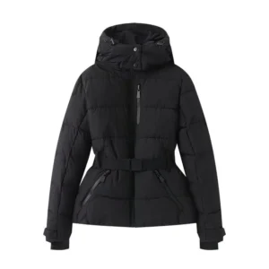 New Women's Fashion Waist With Belt Hooded Down Cotton Jacket Commuting Warm Windproof Jacket