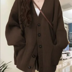 Autumn Winter Women Cardigan Sweater Coats Fashion Female Long Sleeve V-neck Loose Knitted Jackets Casual Sweater Cardigans