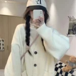 New Preppy Style Women’s Knit Sweater Cardigan Loose Fit V-neck Versatile Solid Color Korean Version Pullovers