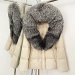 Real Fur Collar Duck Down Coat New Winter Warm Natural Raccoon Fur Down Jacket Female Hooded Fox Fur Coat Women Puffer Jacket