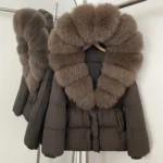 Real Fur Collar Duck Down Coat New Winter Warm Natural Raccoon Fur Down Jacket Female Hooded Fox Fur Coat Women Puffer Jacket