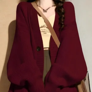 Autumn Winter Women Cardigan Sweater Coats Fashion Female Long Sleeve V-neck Loose Knitted Jackets Casual Sweater Cardigans