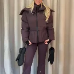 Ski Parkas Coat Jacket Women Zipper Belts Thicken Winter Skiing Cotton Lapel Snow Female Skiwear Outdoor Street Outwear Top