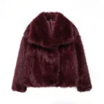 HH Women Fashion Cropped Faux Fur Jacket Coat Long Sleeve Front Snap-button Female Outerwear Chic Lapel Collar Thick Coat