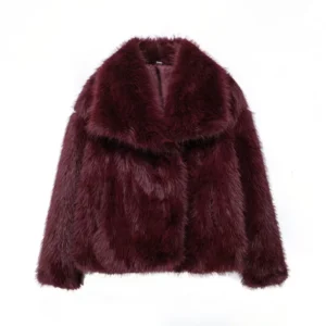 HH Women Fashion Cropped Faux Fur Jacket Coat Long Sleeve Front Snap-button Female Outerwear Chic Lapel Collar Thick Coat