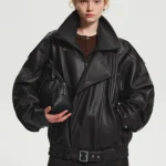Lautaro Spring Autumn Cool Brown Oversized Pu Leather Jacket Women Long Sleeve Zip Up Luxury Designer American Retro Clothing