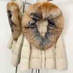 Real Fur Collar Duck Down Coat New Winter Warm Natural Raccoon Fur Down Jacket Female Hooded Fox Fur Coat Women Puffer Jacket