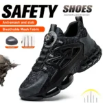 Safety Shoes For Men Steel Toe Anti-Puncture Men’s Work Shoes Slip Resistant Reinforced Sole Rotating Button Fashion Sneaker