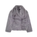 HH Women Fashion Cropped Faux Fur Jacket Coat Long Sleeve Front Snap-button Female Outerwear Chic Lapel Collar Thick Coat