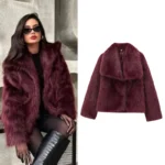 European American Winter New Fashion Women’s Elegant Casual Trendy Simple Basic Faux Fur Cardigans Female Clothes Coats Tops