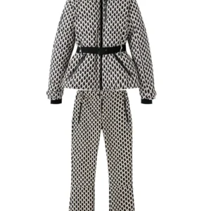 Women's Winter Hooded Padded Sport Parkas Pants 2 PCS Set Belt Female Elegant Warm Windproof Skiing Coats Jackets Trousers