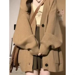 Autumn Winter Women Cardigan Sweater Coats Fashion Female Long Sleeve V-neck Loose Knitted Jackets Casual Sweater Cardigans