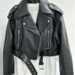 New Coal graysty le Women’s washed leather jacket with belt, short coat with downgraded zipper and vintage lapel jacket