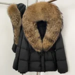 Real Fur Collar Duck Down Coat New Winter Warm Natural Raccoon Fur Down Jacket Female Hooded Fox Fur Coat Women Puffer Jacket