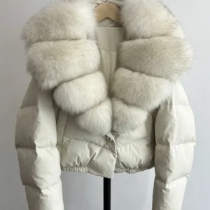 Lagabogy Big Real Fox Fur Collar New Winter Women Puffer Jacket 90% White Duck Down Coat Female Single Breasted Warm Parkas