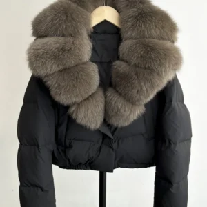 Lagabogy Big Real Fox Fur Collar New Winter Women Puffer Jacket 90% White Duck Down Coat Female Single Breasted Warm Parkas