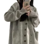 New Preppy Style Women’s Knit Sweater Cardigan Loose Fit V-neck Versatile Solid Color Korean Version Pullovers
