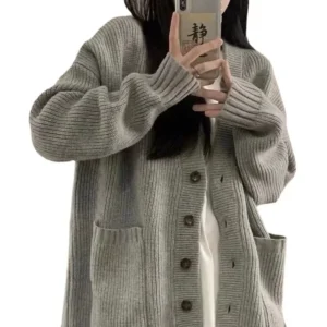 New Preppy Style Women's Knit Sweater Cardigan Loose Fit V-neck Versatile Solid Color Korean Version Pullovers