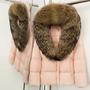 Real Fur Collar Duck Down Coat New Winter Warm Natural Raccoon Fur Down Jacket Female Hooded Fox Fur Coat Women Puffer Jacket