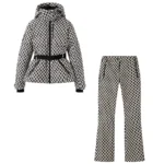 Women’s Winter Hooded Padded Sport Parkas Pants 2 PCS Set Belt Female Elegant Warm Windproof Skiing Coats Jackets Trousers