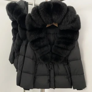 Real Fur Collar Duck Down Coat New Winter Warm Natural Raccoon Fur Down Jacket Female Hooded Fox Fur Coat Women Puffer Jacket