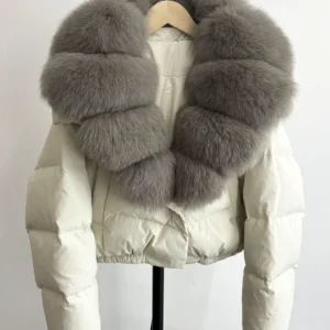 Lagabogy Big Real Fox Fur Collar New Winter Women Puffer Jacket 90% White Duck Down Coat Female Single Breasted Warm Parkas