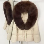 Real Fur Collar Duck Down Coat New Winter Warm Natural Raccoon Fur Down Jacket Female Hooded Fox Fur Coat Women Puffer Jacket