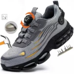 Safety Shoes For Men Steel Toe Anti-Puncture Men’s Work Shoes Slip Resistant Reinforced Sole Rotating Button Fashion Sneaker