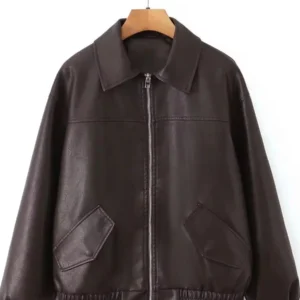 2026 Fashion Streetwear Women Retro Loose Black PU Faux Leather Jacket Spring Autumn Lady Vintage Zipper Coat Moto Biker Outwear