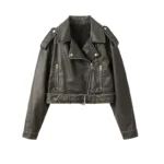 New Coal graysty le Women’s washed leather jacket with belt, short coat with downgraded zipper and vintage lapel jacket
