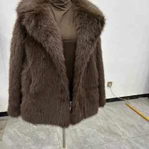 European American Winter New Fashion Women's Elegant Casual Trendy Simple Basic Faux Fur Cardigans Female Clothes Coats Tops
