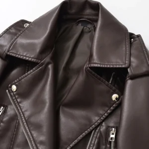 Ailegogo New Spring Autumn Women Vintage Loose Belt Faux Leather Jacket Streetwear Female Retro Moto Biker Coat Outwear