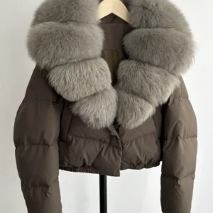 Lagabogy Big Real Fox Fur Collar New Winter Women Puffer Jacket 90% White Duck Down Coat Female Single Breasted Warm Parkas