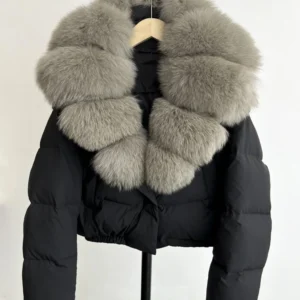 Lagabogy Big Real Fox Fur Collar New Winter Women Puffer Jacket 90% White Duck Down Coat Female Single Breasted Warm Parkas