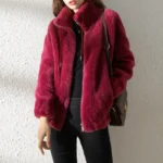 Women Autumn Winter Faux Fur Coats Zipper Cardigan Plush Thick Warm Coat Loose Oversized Outerwear Female Coral Fleece Overcoat