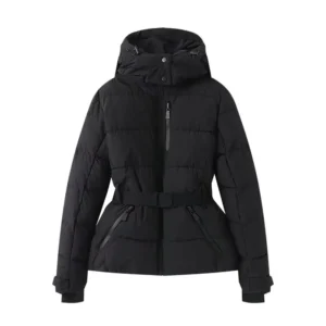 New Women's Fashion Waist With Belt Hooded Down Cotton Jacket Commuting Warm Windproof Jacket