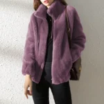 Women Autumn Winter Faux Fur Coats Zipper Cardigan Plush Thick Warm Coat Loose Oversized Outerwear Female Coral Fleece Overcoat