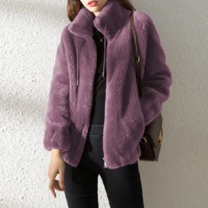 Women Autumn Winter Faux Fur Coats Zipper Cardigan Plush Thick Warm Coat Loose Oversized Outerwear Female Coral Fleece Overcoat