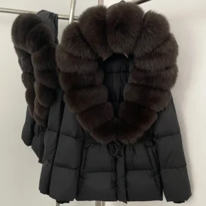 Real Fur Collar Duck Down Coat New Winter Warm Natural Raccoon Fur Down Jacket Female Hooded Fox Fur Coat Women Puffer Jacket