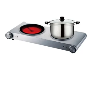 Two-Burner Hot Plate Electric Cooking Stove Solid Hotplate Surface for Household Use in Kitchen